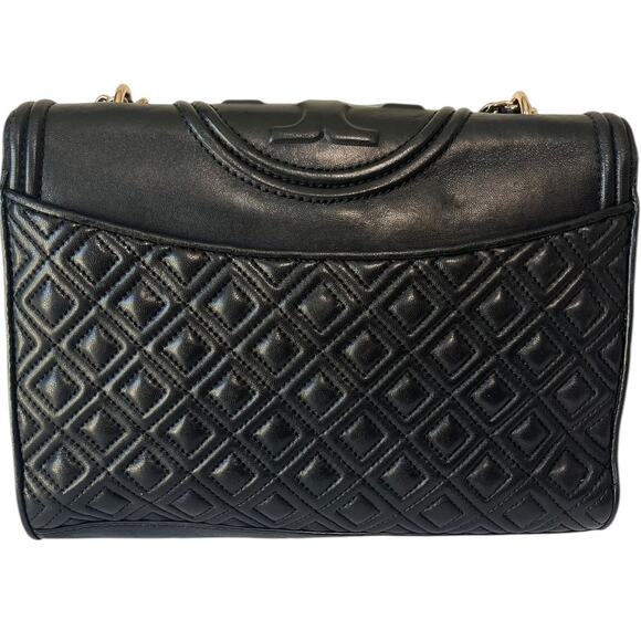 Tory Burch Fleming Leather Convertible Shoulder Bag Crossbody Black Quilted - Picture 3 of 9